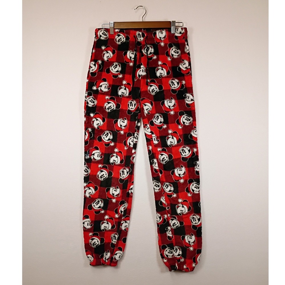 Christmas Disney Mickey Mouse Mens Medium Red Buffalo Plaid Fleece Pajama Pants